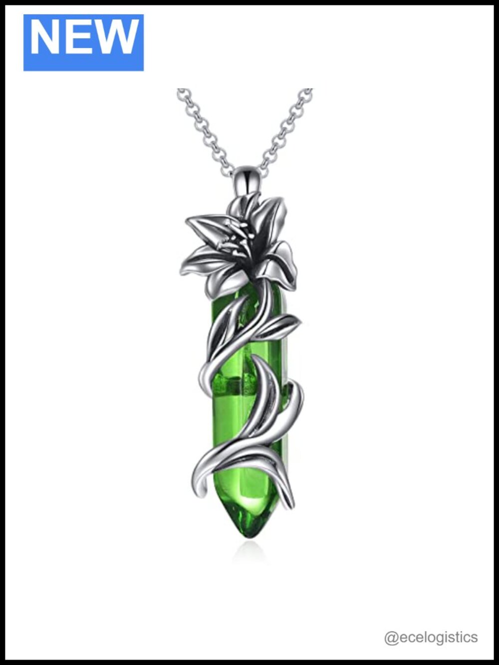 Sterling Silver Lily Flower Pendant Necklace with Gemstone, Birthday Gift for